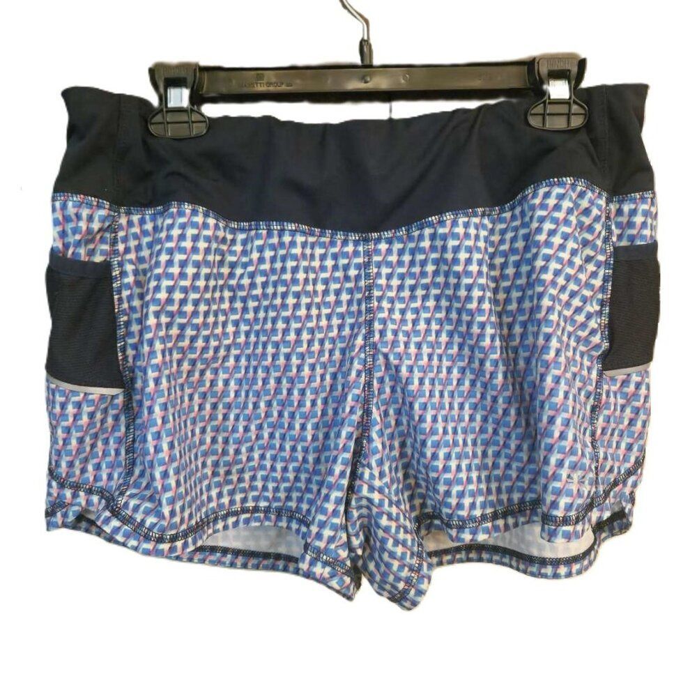 Athleta Vivid Ready Set Go women's running shorts, Geo Parade Reamult, L…